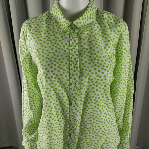 Crown & Ivy 100% Cotton, Green & White Polka Dot Print Button Down Shirt Small - Picture 3 of 13